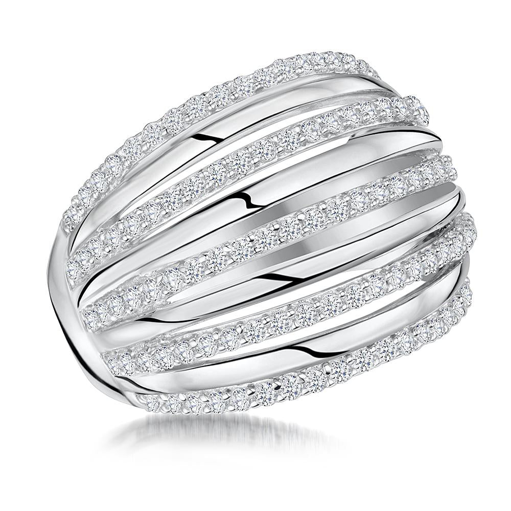 Sterling Silver Five Open Band Ring  Set With Cubic Zirconia Stones - JOOLS By Jenny Brown