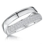 Load image into Gallery viewer, Sterling Silver Band Ring  Half Polished Half Cubic Zirconia Set Stones - JOOLS By Jenny Brown
