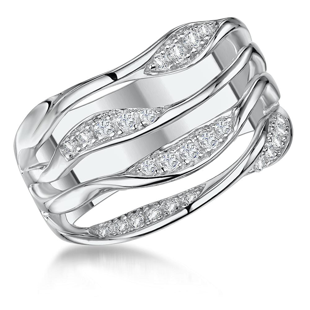 Sterling Silver Ring With Four Open Twisted  Bands Half  Set With Cubic Zirconia Stones- JOOLS By Jenny Brown