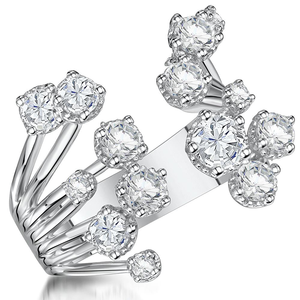 Sterling Silver Open Claw Ring With Zirconias- JOOLS By Jenny Brown