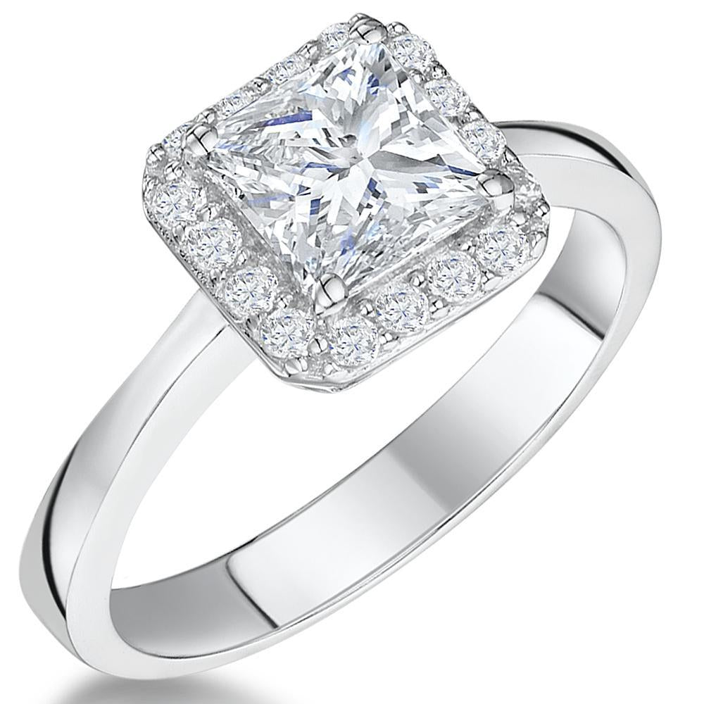 Sterling Silver Emerald Cut Halo Cubic Zirconia  Ring Set With A 1.25  Carat Centre Stones- JOOLS By Jenny Brown