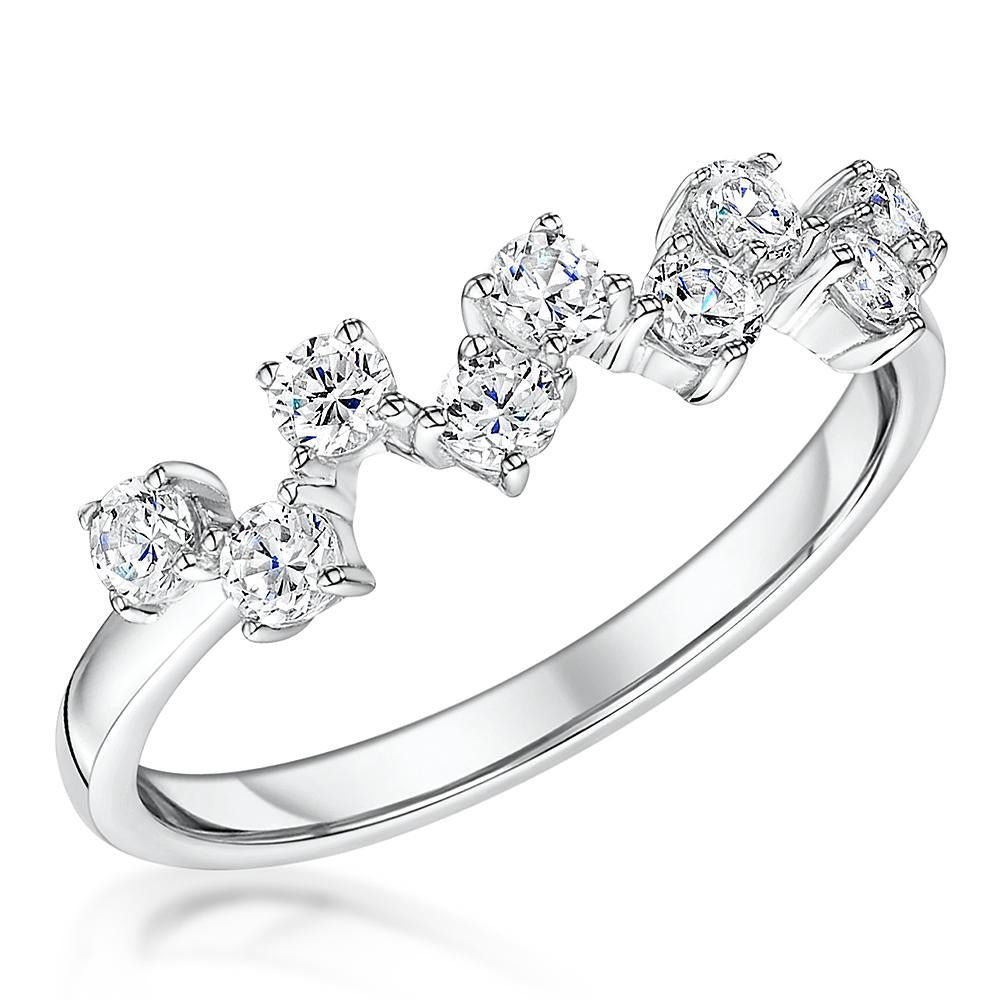 Sterling Silver ZigZag Shape Ring Set With Nine Cubic Zirconia StonesRings - JOOLS By Jenny Brown