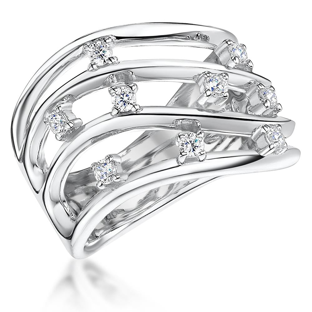 Sterling Silver Cubic Zirconia  Stranded  Ring - JOOLS By Jenny Brown