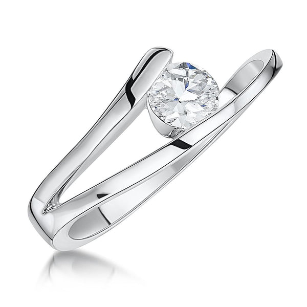 Sterling Silver Solitaire Tension Set  Ring Set With a Half Carat  Cubic Zirconia Stones - JOOLS By Jenny Brown