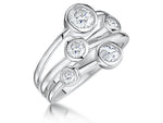 Load image into Gallery viewer, Solid 925 sterling silver statement cluster ring with round white cubic zirconia stones in bubble bezel settings.
