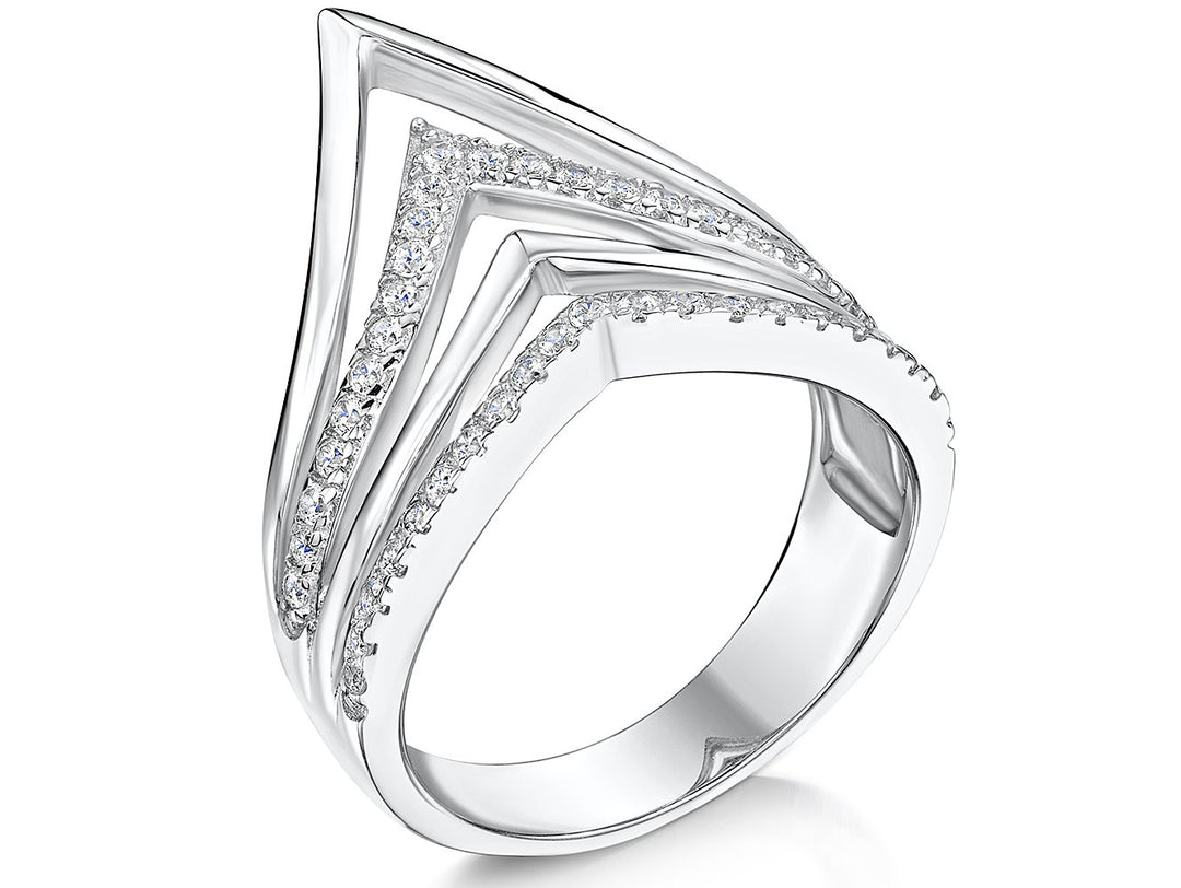 Sterling Silver 4 Strand  Wishbone Ring Set With  Cubic Zirconia  StonesRings - JOOLS By Jenny Brown