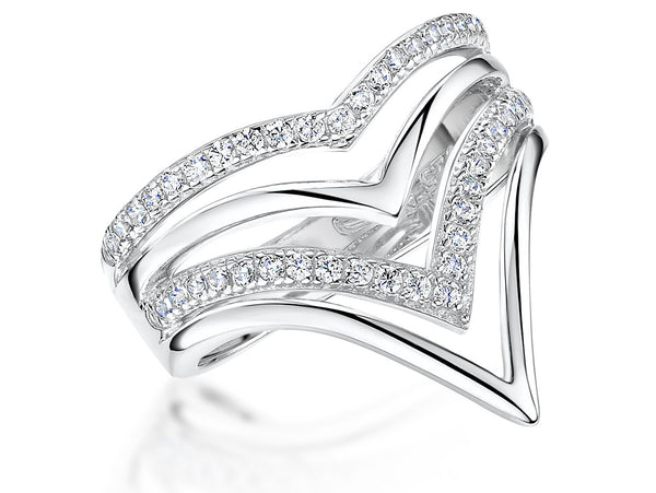 Sterling Silver 4 Strand  Wishbone Ring Set With  Cubic Zirconia  StonesRings - JOOLS By Jenny Brown