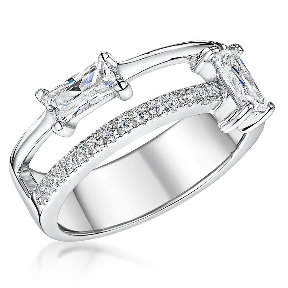 Sterling Silver Split Band Ring With Two Emerald Cut Stones- JOOLS By Jenny Brown