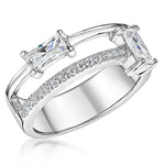 Load image into Gallery viewer, Sterling Silver Split Band Ring With Two Emerald Cut Stones- JOOLS By Jenny Brown
