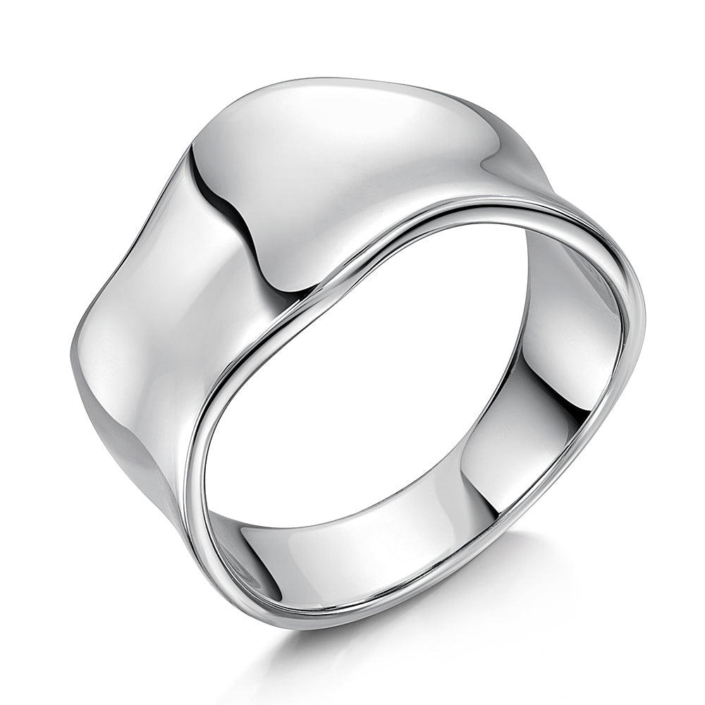 A sterling silver wide concave wave ring with a polished finish-JOOLS by Jenny Brown