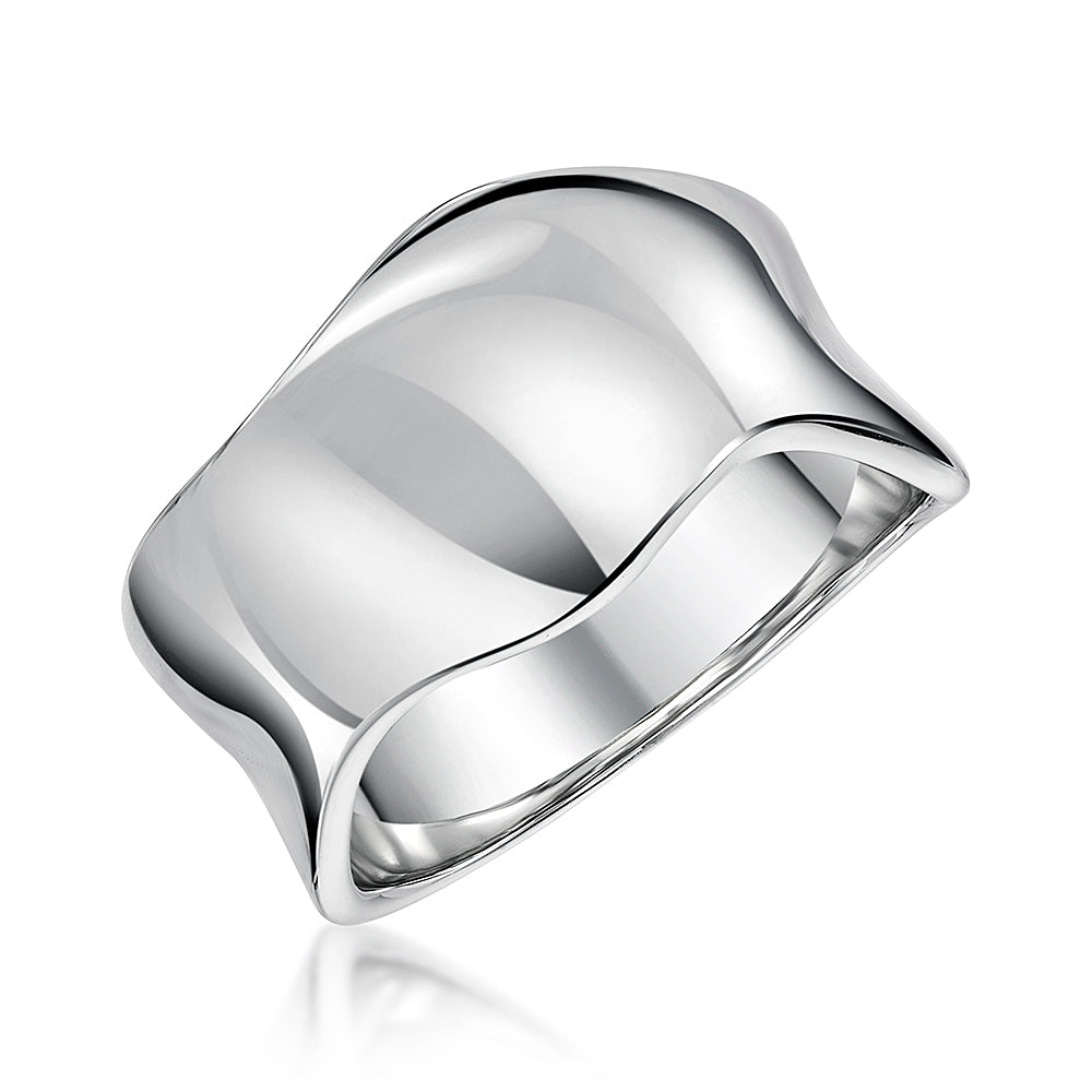 A sterling silver wide concave wave ring with a polished finish-JOOLS by Jenny Brown
