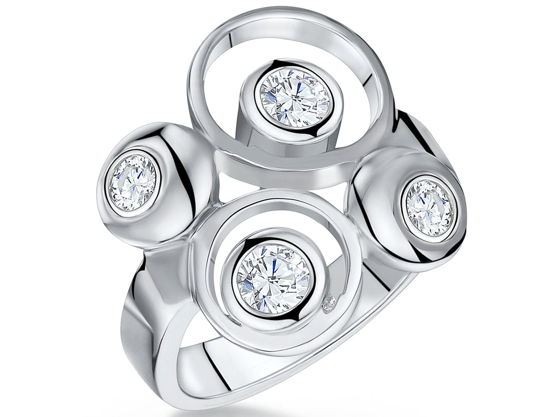 Sterling Silver and Cubic Zirconia Set With Four Open Circles and Round Stone Centres - JOOLS By Jenny Brown