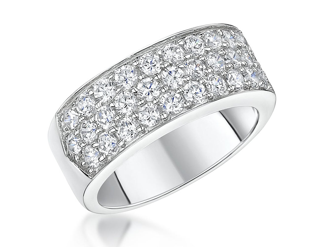 Sterling Silver Band  Ring Pave Set Half Band with Cubic Zirconia StonesRings - JOOLS By Jenny Brown