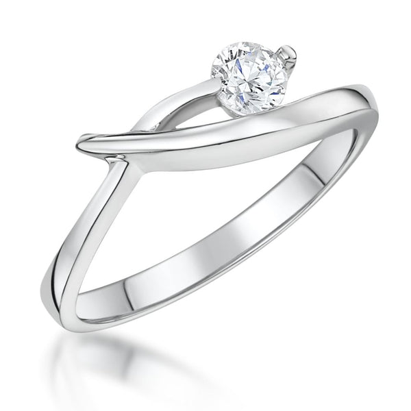 Sterling Silver Solitaire Ring In A Cross Over Setting With A Single Cubic Zirconia StoneRings - JOOLS By Jenny Brown