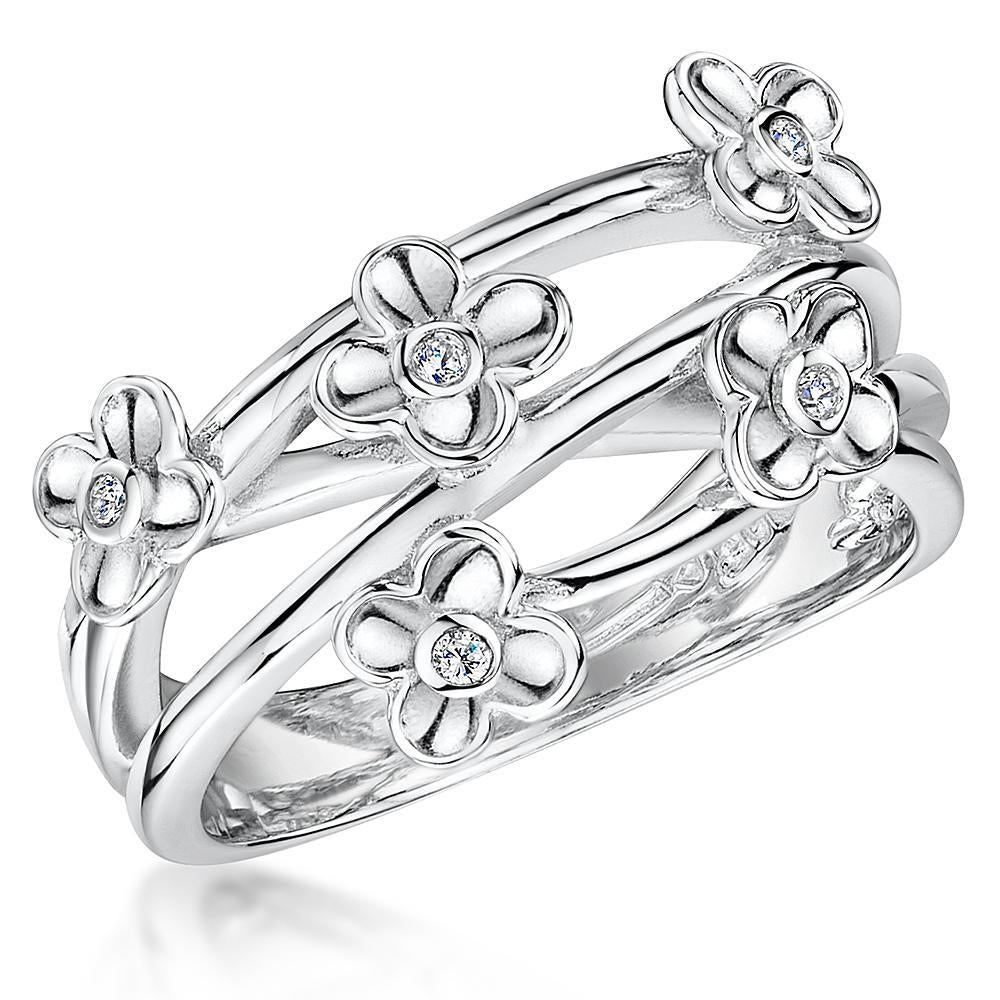 Sterling Silver Flower  Ring  With Four Strands Set With Cubic Zirconia CentresRings - JOOLS By Jenny Brown