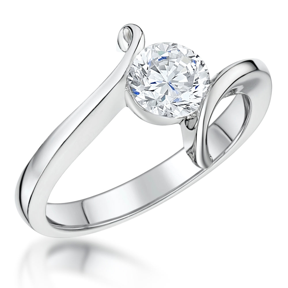 Sterling Silver Ring With Solitaire Cubic Zirconia In A Swirl Setting JOOLS by Jenny Brown