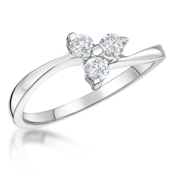 Sterling Silver  Ring  Set With Three Small Round Cubic Zirconia StonesRings - JOOLS By Jenny Brown