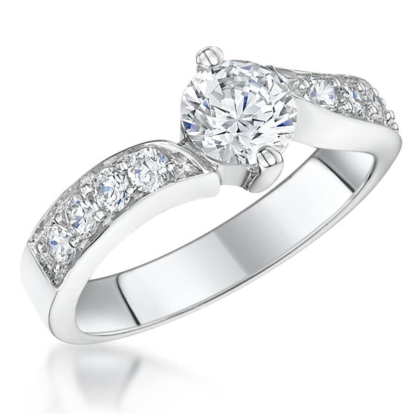 Sterling Silver Solitaire Ring Set a 1 Carat Centre Stone With Stone Set Shoulders - JOOLS By Jenny Brown