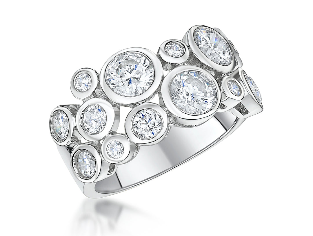 Sterling Silver  Cubic Zirconia  Ring Set With Four Different Size Stones  Boodles Raindance Style - JOOLS By Jenny Brown