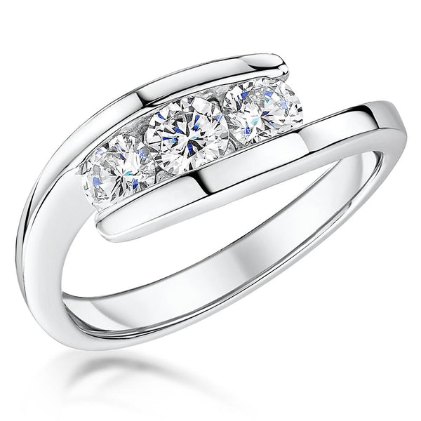 Sterling Silver Ring  Band Set With Three Round  Quarter Carat Brilliant Cubic Zirconia Stones - JOOLS By Jenny Brown