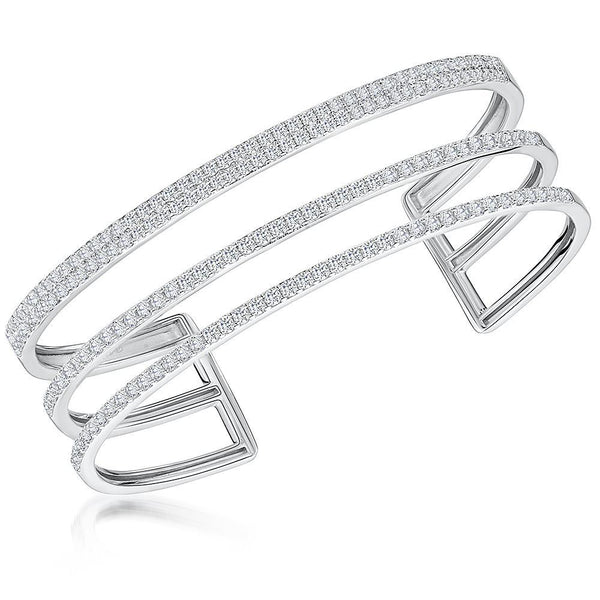 Sterling Silver Triple Strand Cuff Bangle Set With Cubic Zirconia StonesBracelets - JOOLS By Jenny Brown