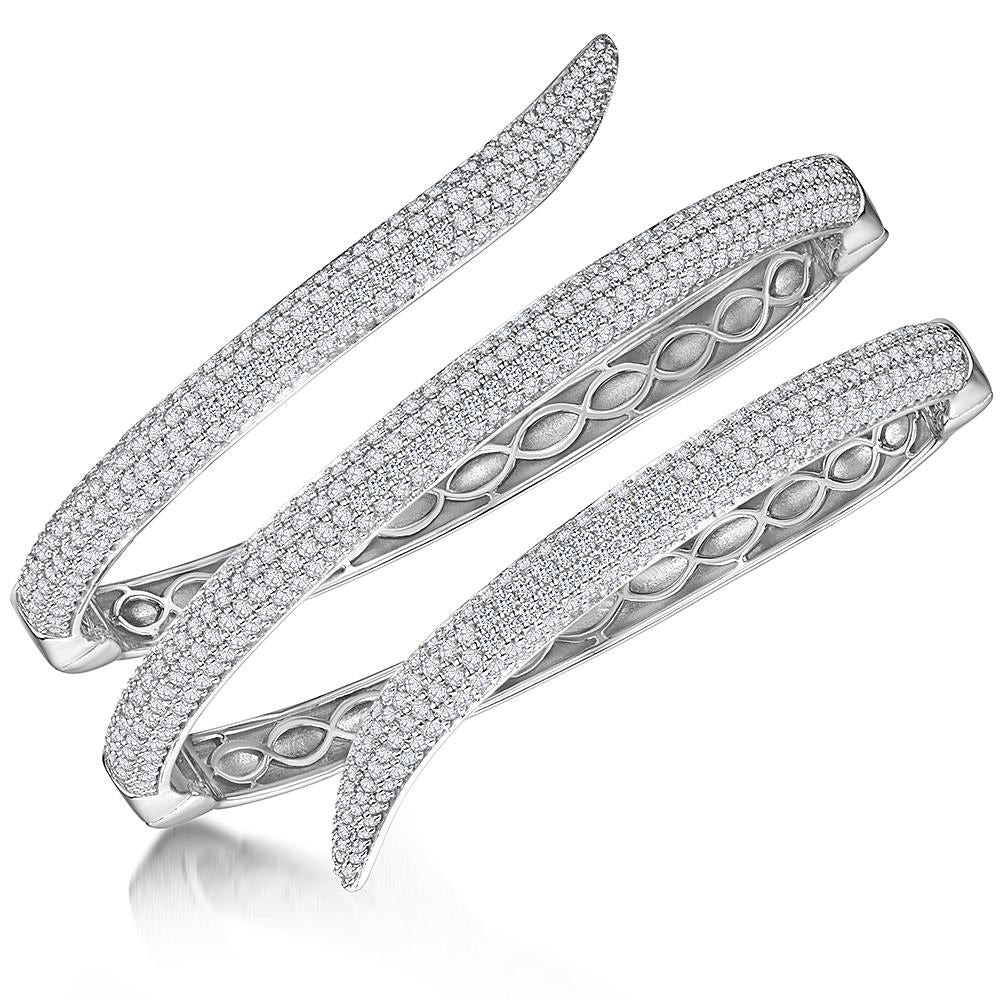 Sterling Silver  Snake Wrap Hinged Bangle  Set With Cubic Zirconia StonesBracelets - JOOLS By Jenny Brown