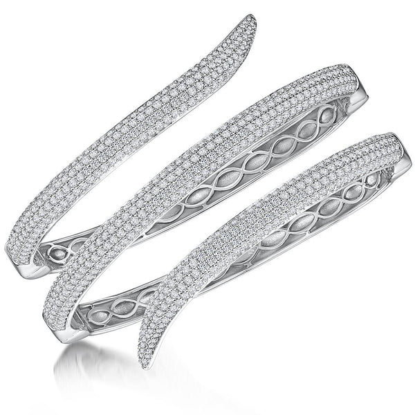 Sterling Silver  Snake Wrap Hinged Bangle  Set With Cubic Zirconia StonesBracelets - JOOLS By Jenny Brown