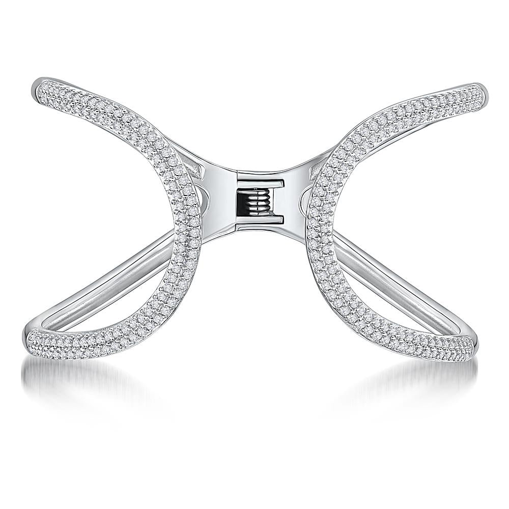Sterling Silver Open Curve Hinged  Bangle  Set With Cubic Zirconia StonesBracelets - JOOLS By Jenny Brown