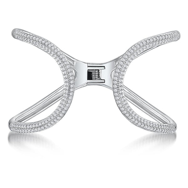 Sterling Silver Open Curve Hinged  Bangle  Set With Cubic Zirconia StonesBracelets - JOOLS By Jenny Brown