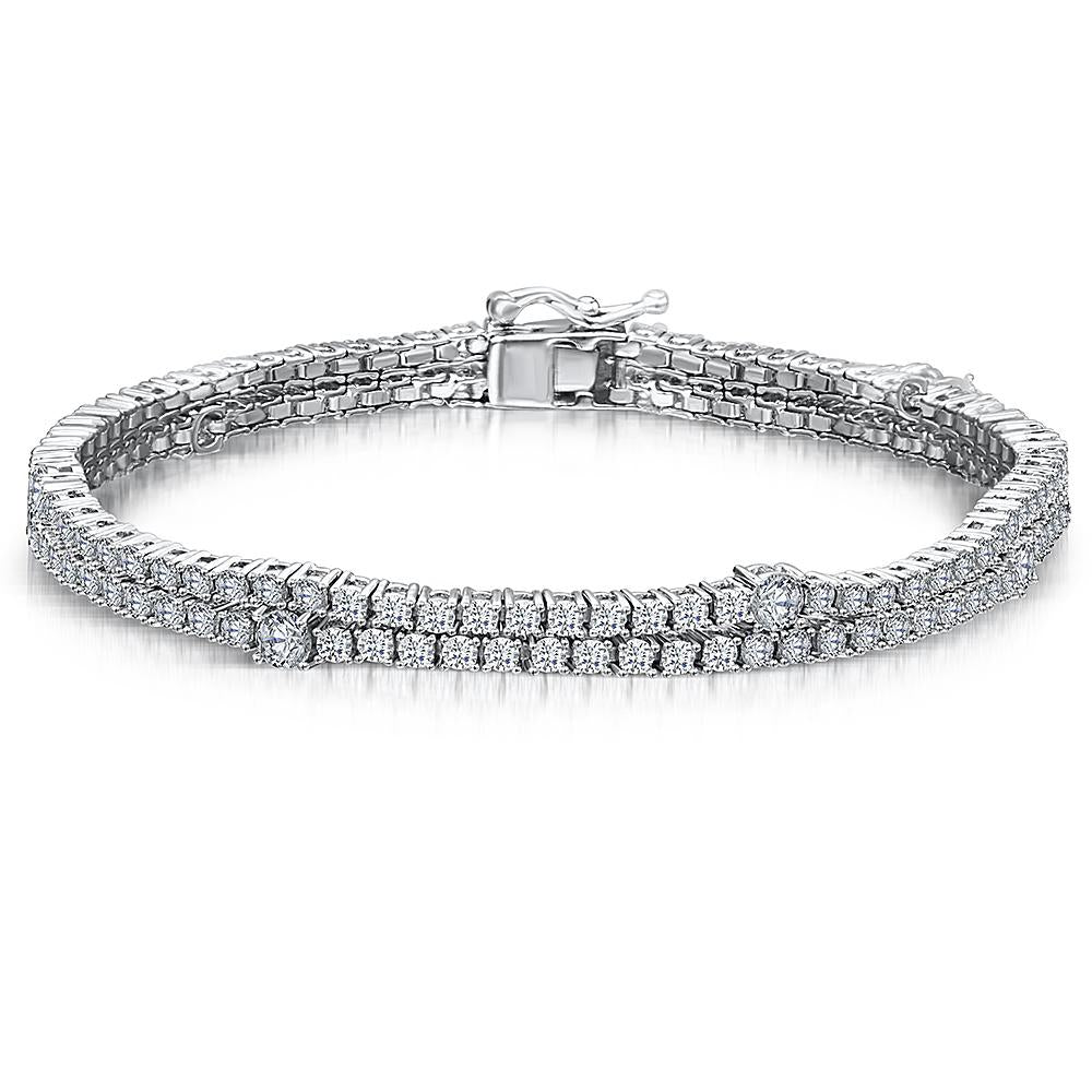 Sterling Silver Double Row  Tennis Bracelet Set With The Finest Cubic Zirconia StonesBracelets - JOOLS By Jenny Brown