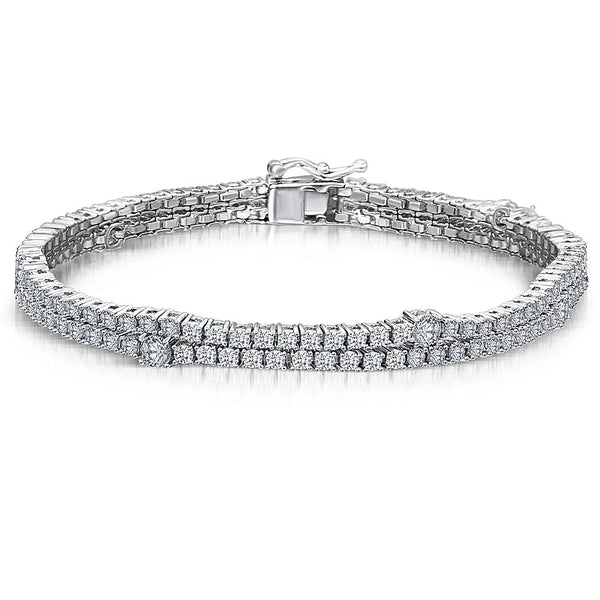 Sterling Silver Double Row  Tennis Bracelet Set With The Finest Cubic Zirconia StonesBracelets - JOOLS By Jenny Brown