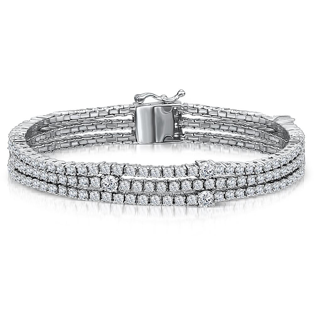 Sterling Silver Triple Row  Tennis Bracelet Set With The Finest Cubic Zirconia StonesBracelets - JOOLS By Jenny Brown