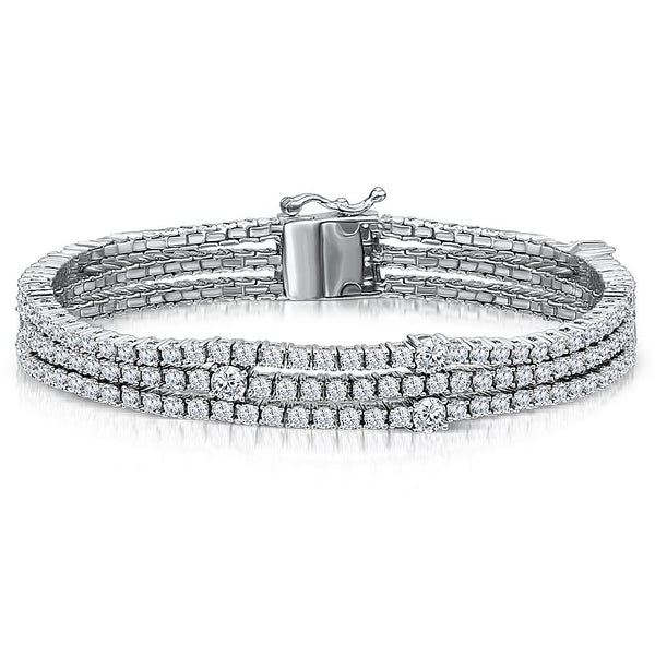 Sterling Silver Triple Row  Tennis Bracelet Set With The Finest Cubic Zirconia StonesBracelets - JOOLS By Jenny Brown
