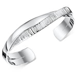 Load image into Gallery viewer, Sterling Silver Overlapping Bangle Half Plain Silver Half Cubic Zirconia Stone Set Cuff Bangle - JOOLS By Jenny Brown

