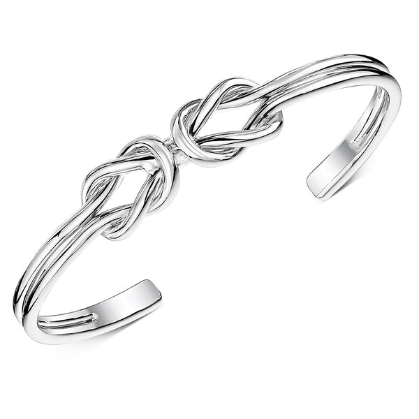 Siilver bangle featuring an elegant interwoven knot design at the center-JOOLS by Jenny Brown