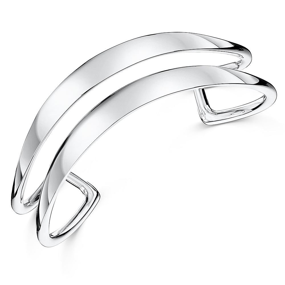 Sterling Silver Double Split Wave Style Bangle - JOOLS By Jenny Brown