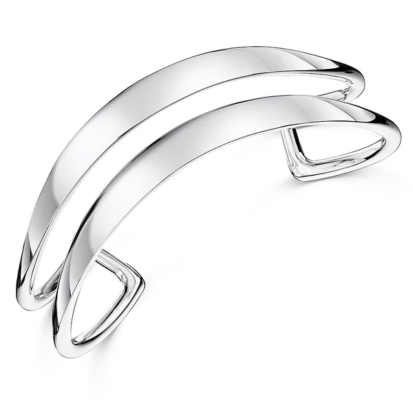 Sterling Silver Double Split Wave Style Bangle - JOOLS By Jenny Brown