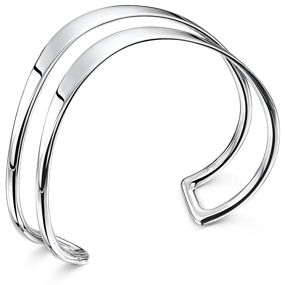 Sterling Silver Double Split Wave Style Bangle - JOOLS By Jenny Brown
