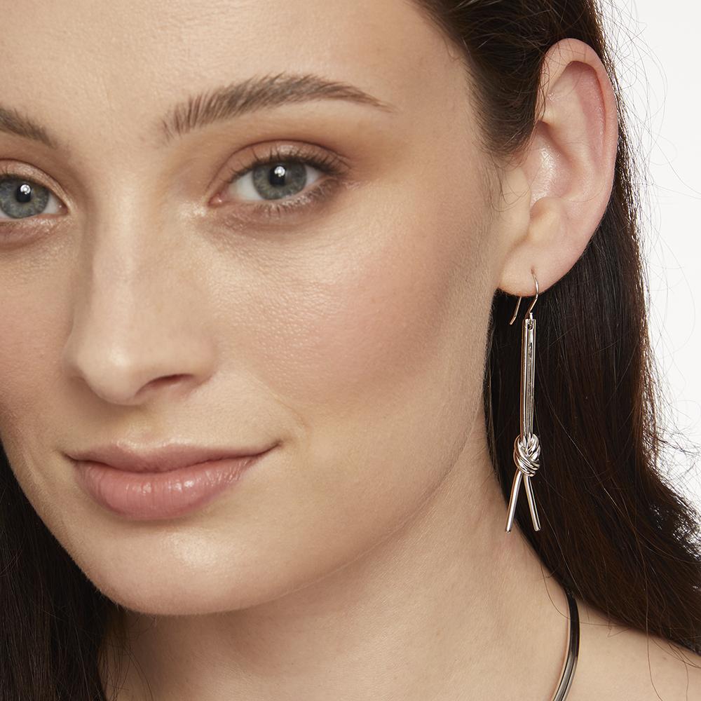 Sterling Silver Double Knot Drop Earrings - JOOLS By Jenny Brown