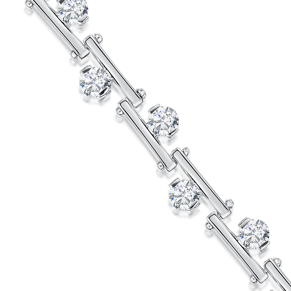 Sterling Silver Bracelet With Bar Links Set With Cubic Zirconias JOOLS by Jenny Brown