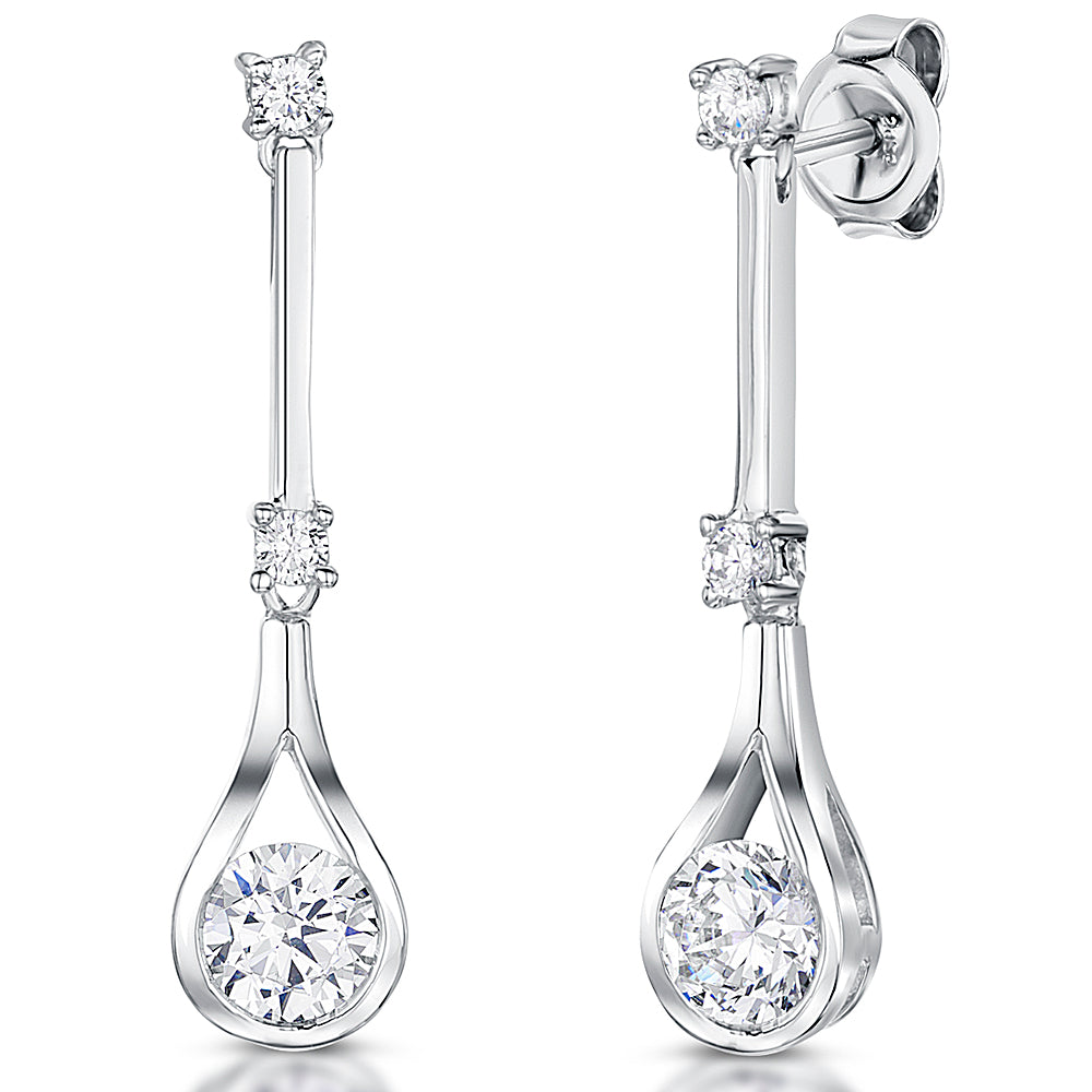 Sterling Silver Elongated Tear Drop Earring Set With 3 Cubic Zirconias JOOLS by Jenny Brown