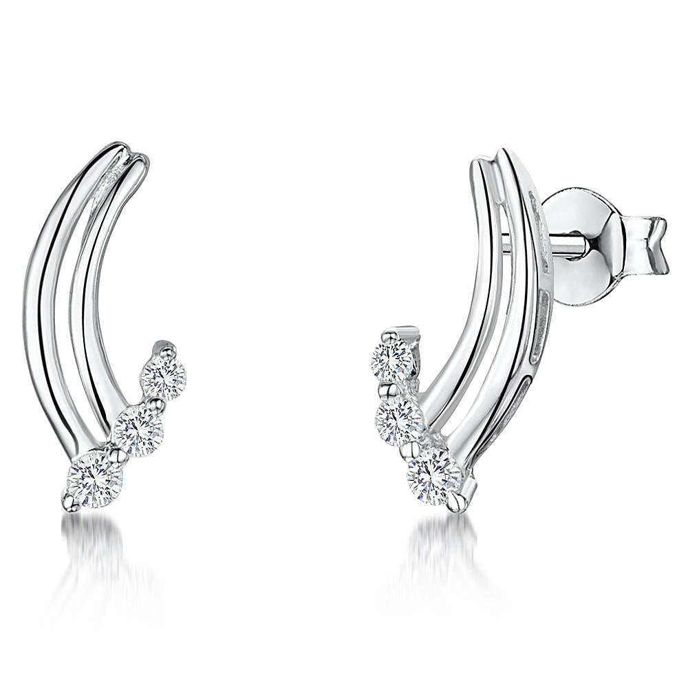 Sterling Silver Three Stone Curved Earrings- JOOLS By Jenny Brown
