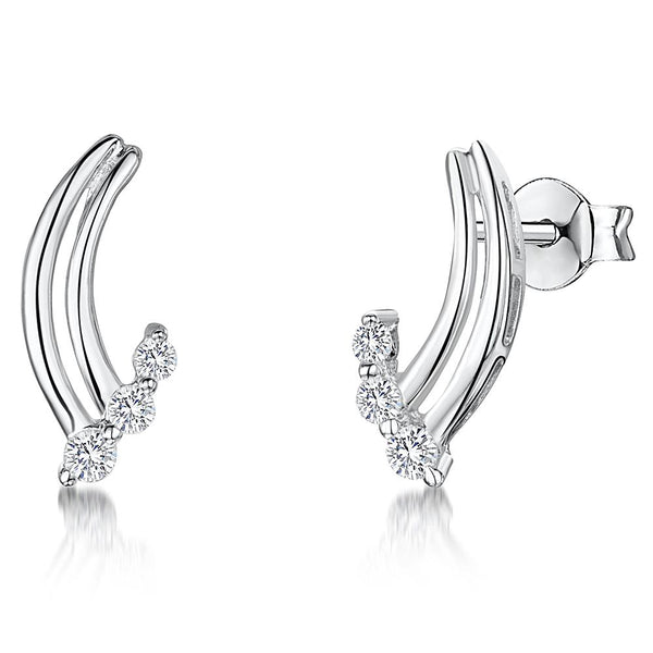 Sterling Silver Three Stone Curved Earrings- JOOLS By Jenny Brown