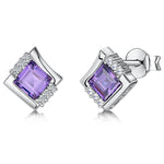 Load image into Gallery viewer, Sterling Silver And Amethyst Cubic Zirconia Square Offset EarringsEarrings - JOOLS By Jenny Brown
