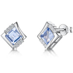 Load image into Gallery viewer, Sterling Silver And Blue Topaz Cubic Zirconia Square Offset EarringsEarrings - JOOLS By Jenny Brown
