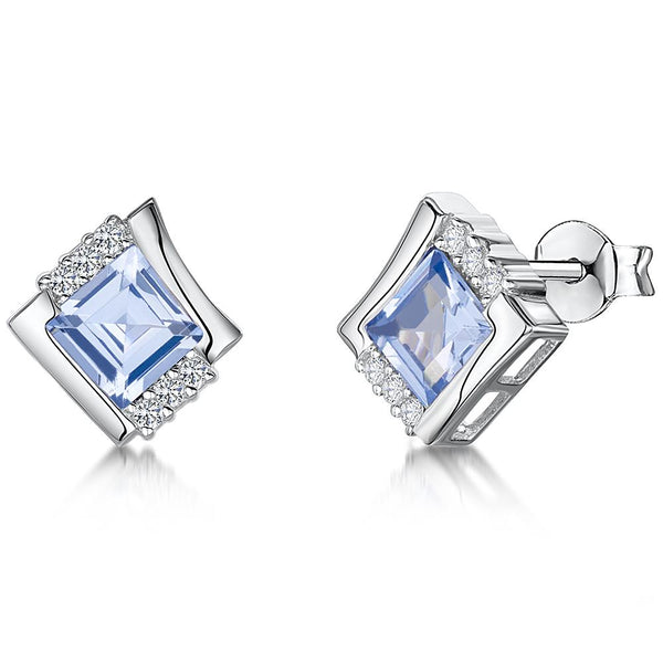 Sterling Silver And Blue Topaz Cubic Zirconia Square Offset EarringsEarrings - JOOLS By Jenny Brown