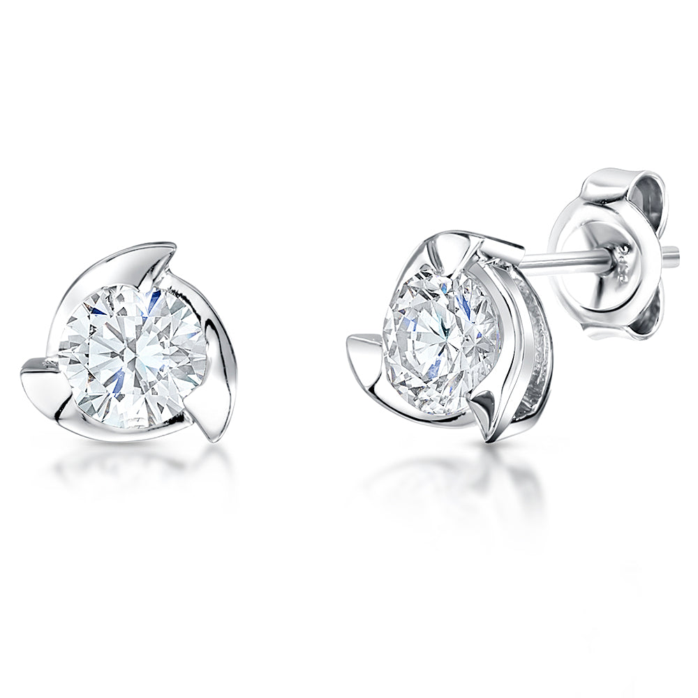 Sterling Silver Stud Earring With 3 Point Swirl Setting & Cubic Zirconia JOOLS by Jenny Brown