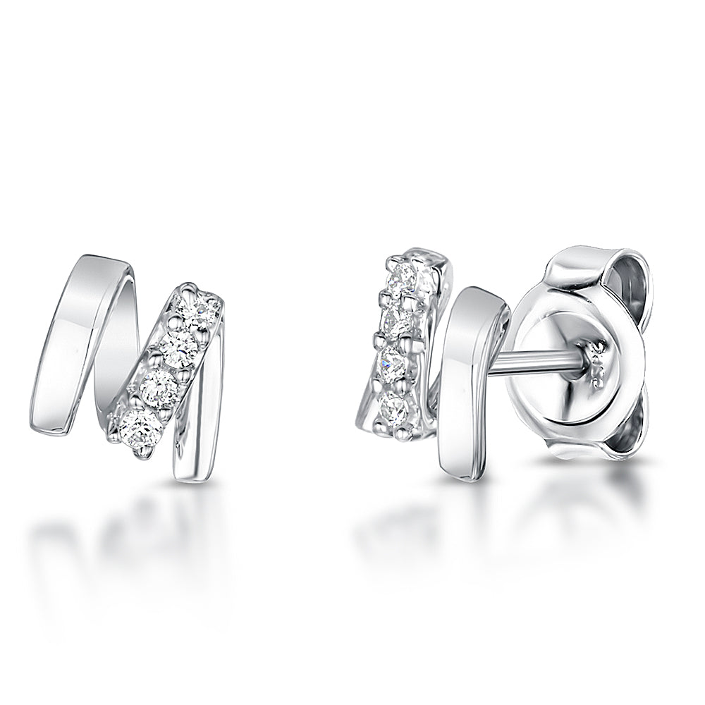 Sterling Silver Zig Zag' Stud With Cubic Zirconias JOOLS by Jenny Brown