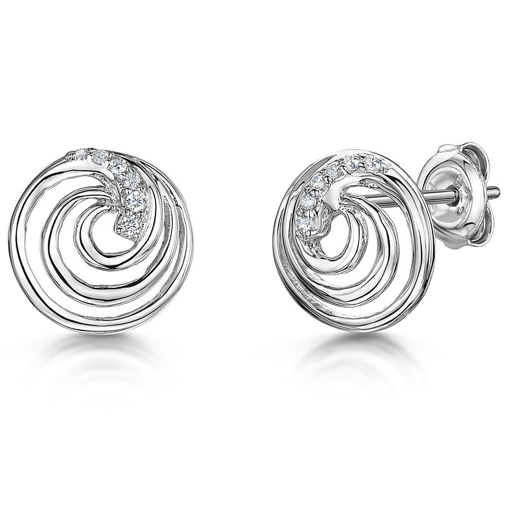 Sterling Silver Swirl Stud Earrings Set With Round Brilliant Cut Cubic Zirconia StonesEarrings - JOOLS By Jenny Brown