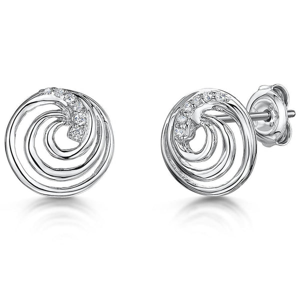 Sterling Silver Swirl Stud Earrings Set With Round Brilliant Cut Cubic Zirconia StonesEarrings - JOOLS By Jenny Brown